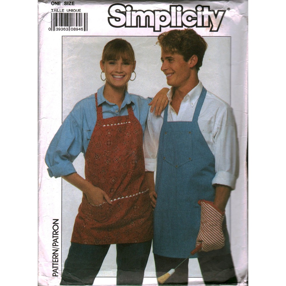 Simplicity 0009 Sewing Pattern Unisex Apron One Size Vintage 1989 Misses Mens